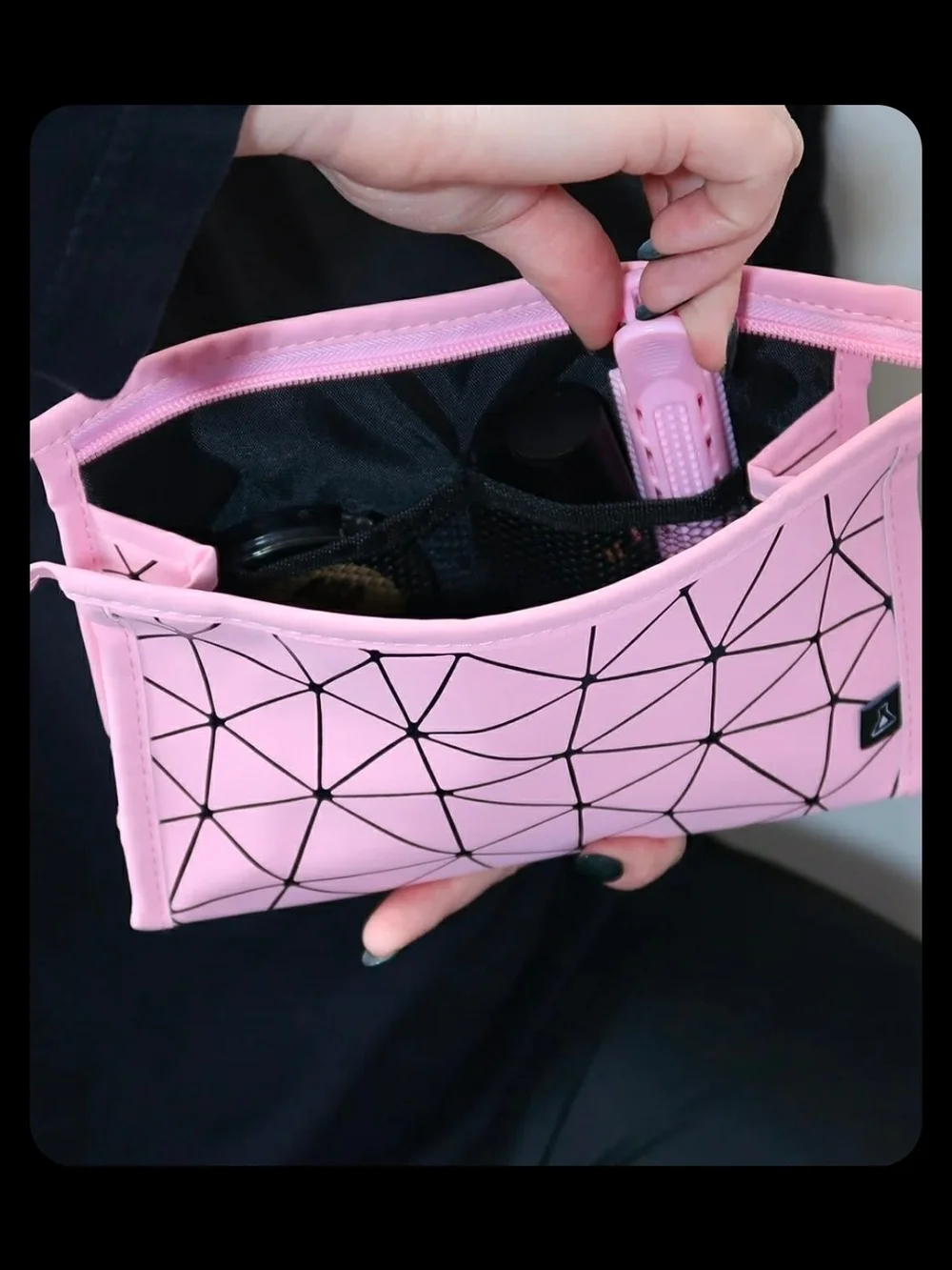 Geometric Makeup Pouch in Hot Pink & Black BNIB